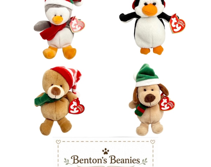 TY Jingle Beans Collection | Winter Wonderland Friends | Mint Heart Tags TY Beanie