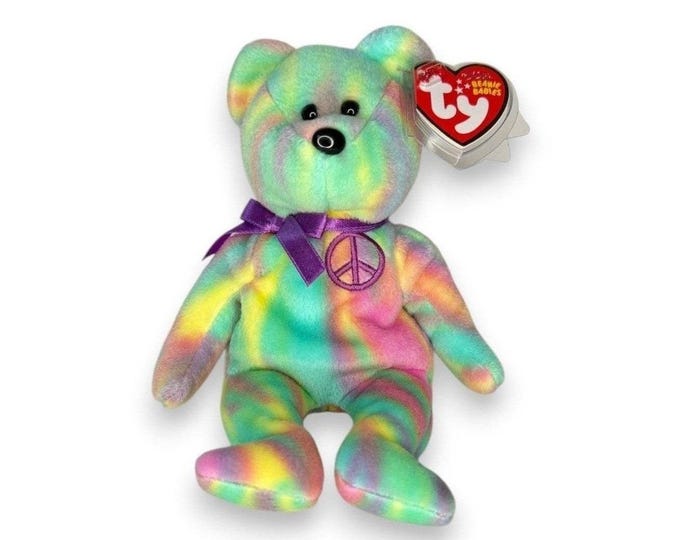 Peace the Bear | Candy Stripe Dreamer | Mint Heart Tag TY Beanie Baby