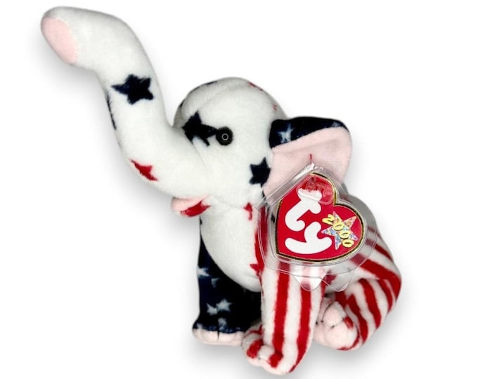 Righty 2000 the Elephant | Stars & Stripes Cutie | Mint Heart Tag TY Beanie Baby