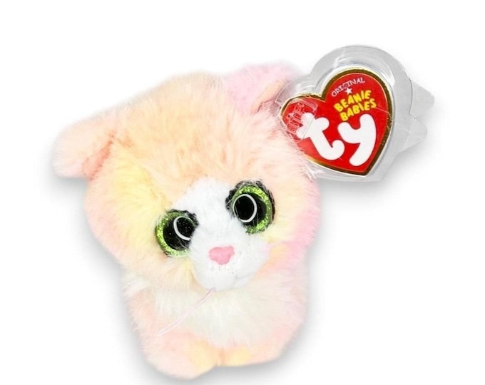 Lady the Cat  | Pinky Pastel Puffball | Mint Heart Tag TY Beanie Baby