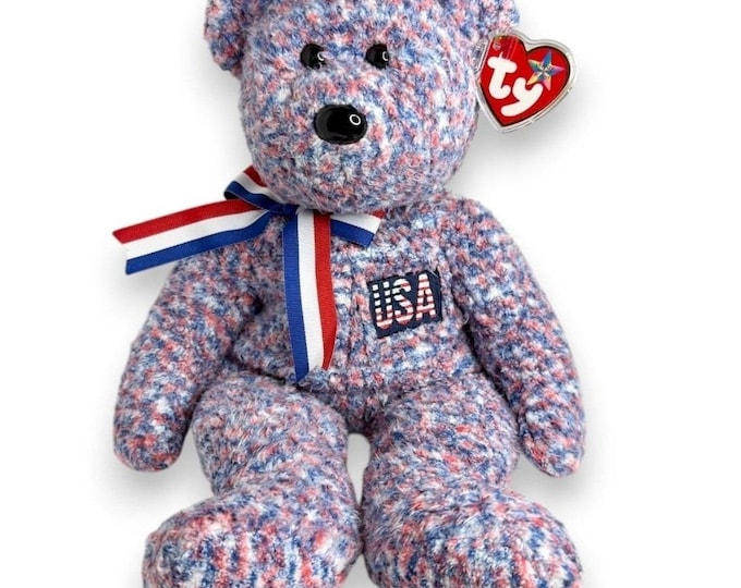 USA the Bear | Stars & Stripes Spirit | Mint Heart Tag TY Beanie Buddy