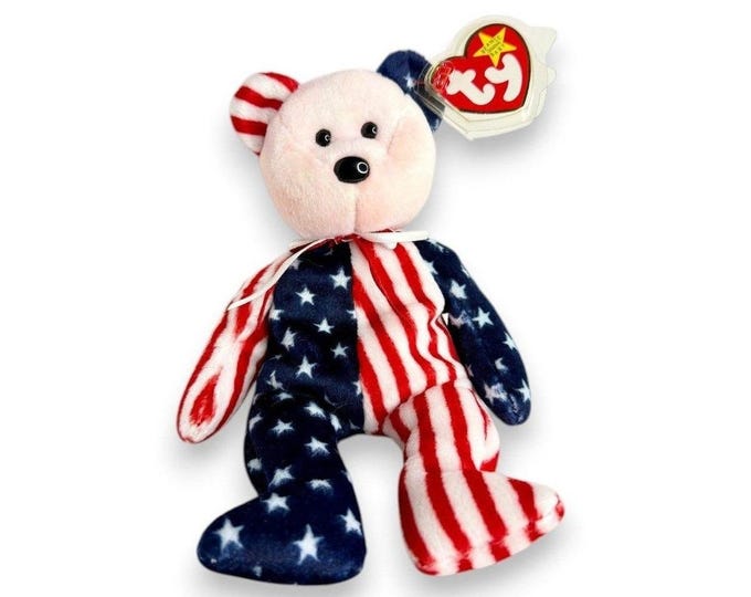 Spangle the Bear | Red Patriotic Sweetheart | Mint Heart Tag TY Beanie Baby