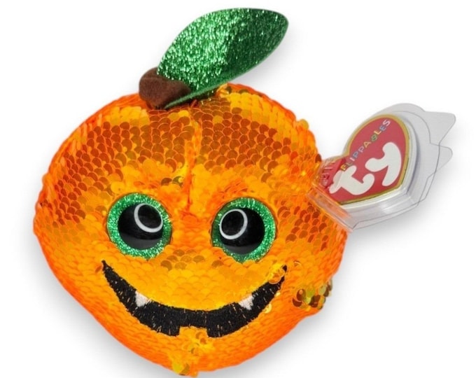Seeds the Pumpkin | Sparkling Jack-O'-Lantern | Mint Heart Tag TY Flippables