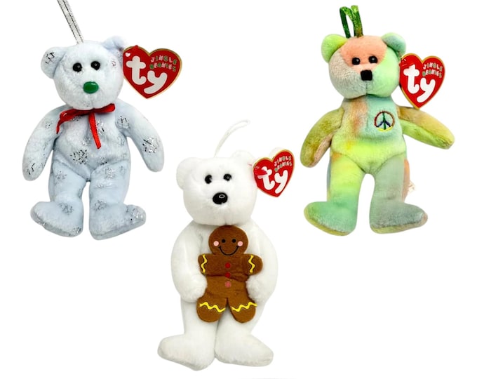 TY Jingle Beans Collection | Festive Bear Favorites | Mint Heart Tags TY Beanie