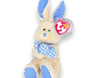 Posy le lapin | Ours en vichy bleu | Étiquette cœur menthe TY Beanie Baby
