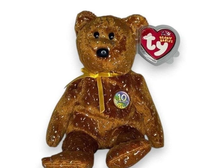 Decade the Bear | Brown Decade of Sparkle | Mint Heart Tag TY Beanie Baby