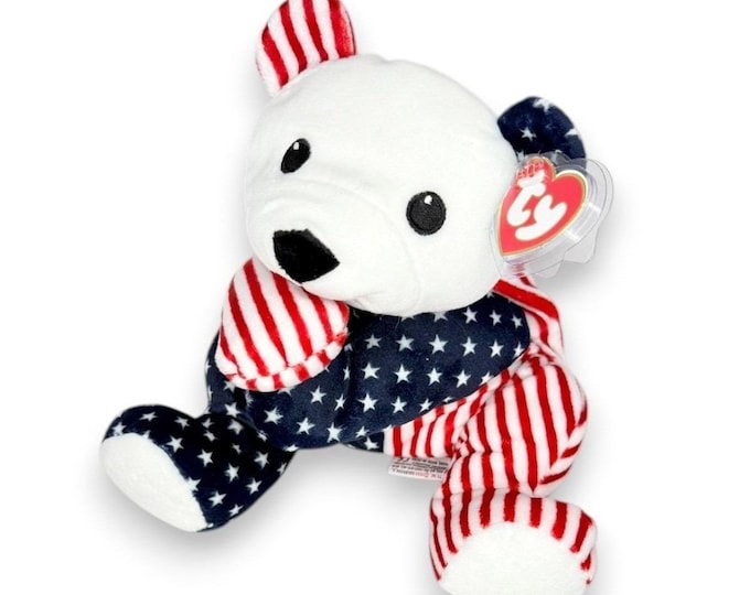 Sparkler the Bear Ty Pillow Pal | Stars & Snuggles | Mint Heart Tag TY Beanie