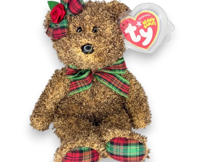 Happy Holidays the Bear | Tartan Christmas | Mint Heart Tag TY Beanie Baby