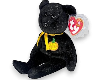 Haunt the Bear | Pumpkin Charm | Mint Heart Tag TY Beanie Baby
