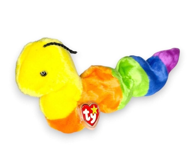 Inch the Worm | Rainbow Garden Crawler | Mint Heart Tag TY Beanie Buddy