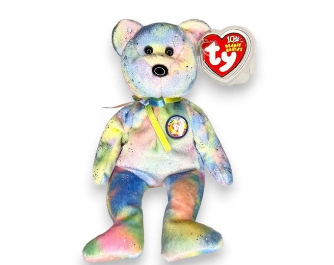 Clubby VI the Bear | Rainbow Starburst | Mint Heart Tag TY Beanie Baby