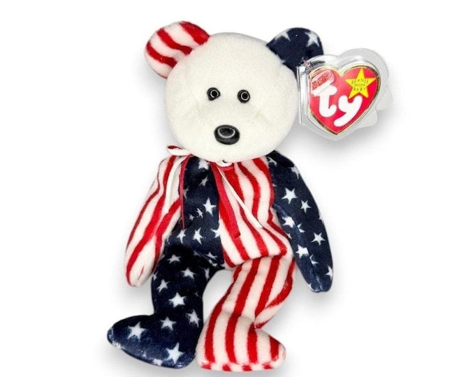 Spangle the Bear | White Patriotic Pal | Mint Heart Tag TY Beanie Baby