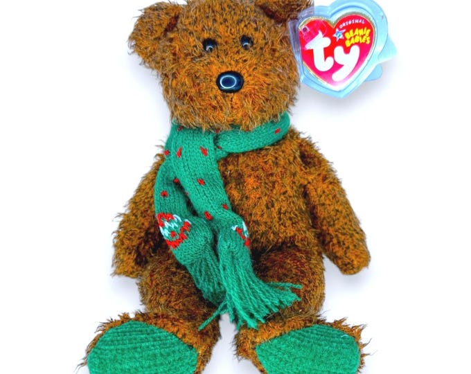 Season's Greetings the Bear | Christmas Scarf | Mint Heart Tag TY Beanie Baby