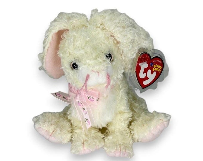 Marshmallow the Rabbit | Curly Bunny Cutie | Mint Heart Tag TY Beanie Baby