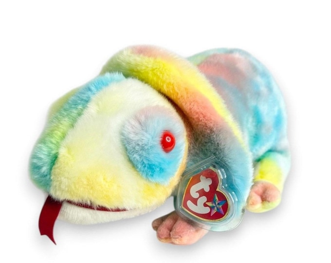 Rainbow the Iguana | Pastel Rainbow Reptile | Mint Heart Tag TY Beanie Buddy