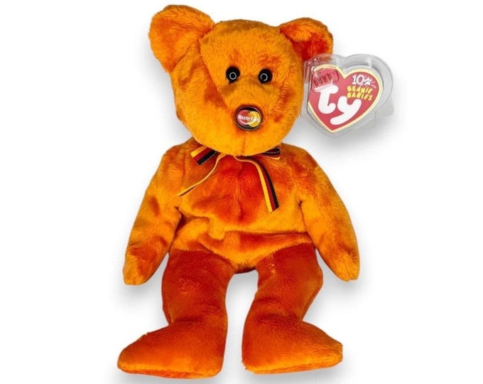 M.C. Bean III the Bear Ty Beanie Baby | Orange Glow | Mint Heart Tag TY Beanie Baby
