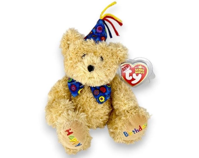 Happy Birthday the Bear  | Blue Party Time | Mint Heart Tag TY Beanie Baby