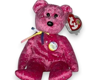 Decade the Bear | Pink Anniversary Celebration | Mint Heart Tag TY Beanie Baby