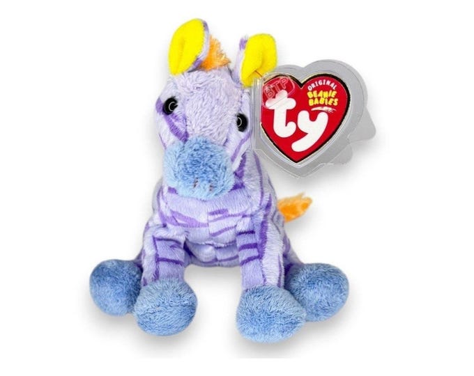 Vegas the Zebra | Pastel Safari Star | Mint Heart Tag TY Beanie Baby
