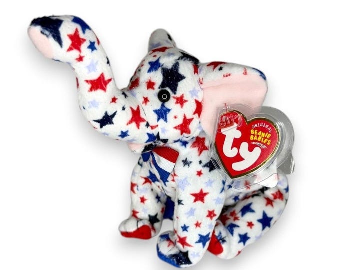Righty 2004 the Elephant | Patriotic Starry Pal | Mint Heart Tag TY Beanie Baby