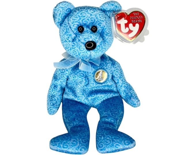 Classy the Bear | Elegant Blue Swirls | Mint Heart Tag TY Beanie Baby