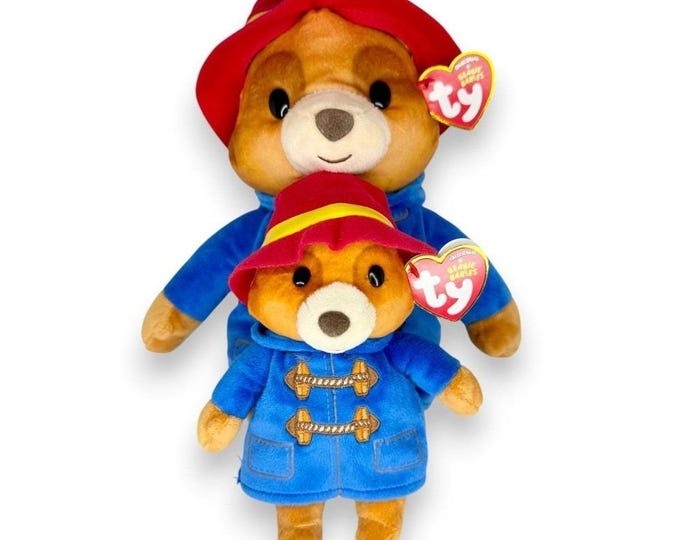 Paddington Bear Ty Buddy & Baby | Classic Storybook Duo | Mint Heart Tags TY Beanie Buddy