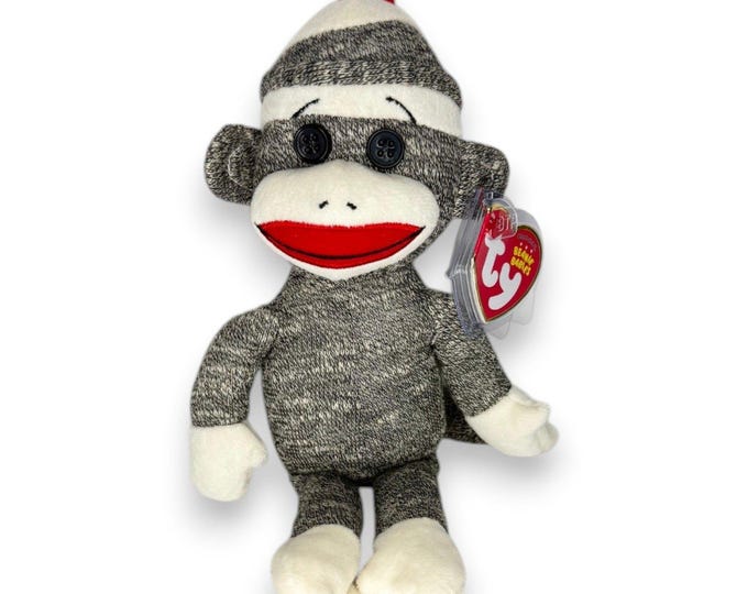 Socks the Classic Sock Monkey | Retro Monkey Pal | Mint Heart Tag TY Beanie Baby