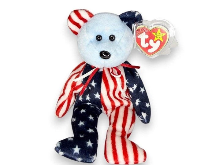 Spangle the Bear | Sky Blue Patriot | Mint Heart Tag TY Beanie Baby