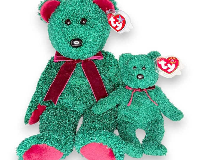 2001 Holiday Teddy Duo | Christmas Teddy Bears | Mint Heart Tags TY Baby & Buddy