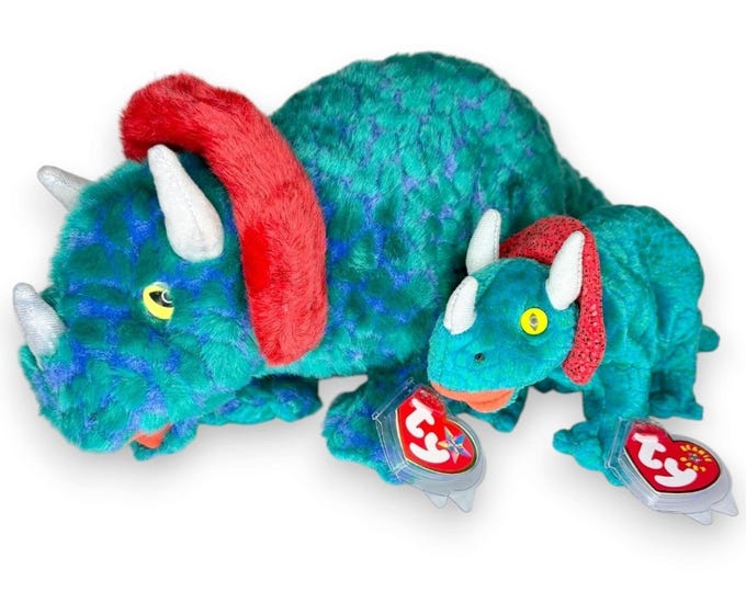 Hornsly the Triceratops Duo | Dino Defenders | Mint Heart Tags TY Baby & Buddy