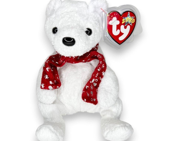 2000 Holiday Teddy | Snowy Christmas Bear | Mint Heart Tag TY Beanie Baby