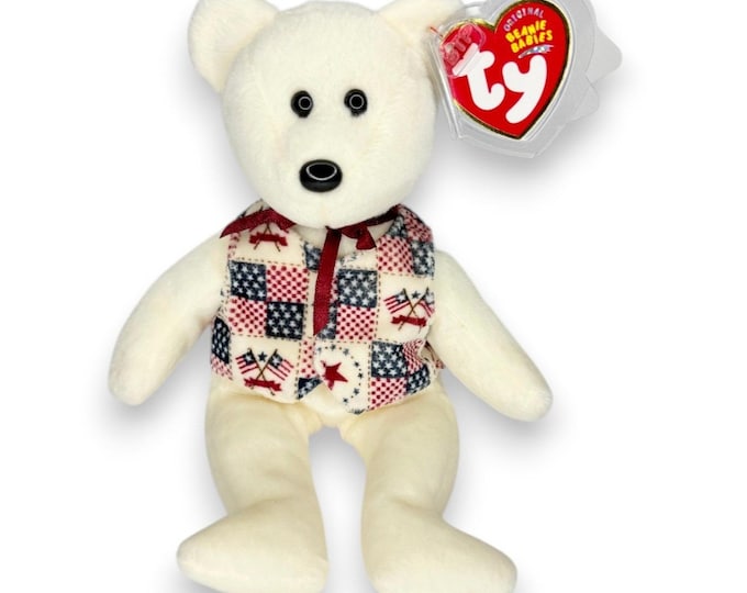 Libert-e the Bear | Americana Patchwork Bear | Mint Heart Tag TY Beanie Baby