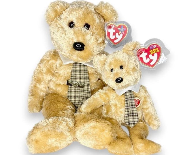 Dad-e the Bear Bean Baby & Beanie Buddy | Classic Dad | Mint Heart Tags TY Beanie Buddy