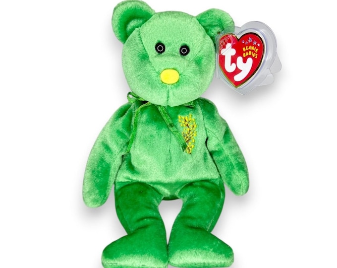 Wattlie the Bear | Green & Gold Aussie Pride | Mint Heart Tag TY Beanie Baby