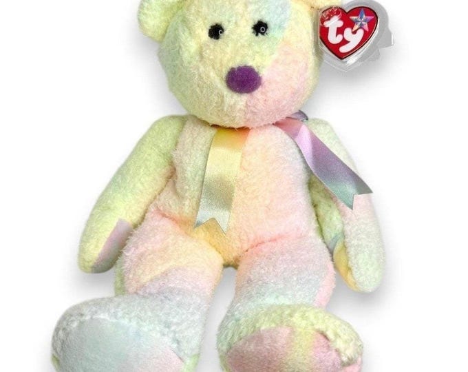 Groovy the Bear | Pastel Rainbow Dream | Mint Heart Tag TY Beanie Buddy