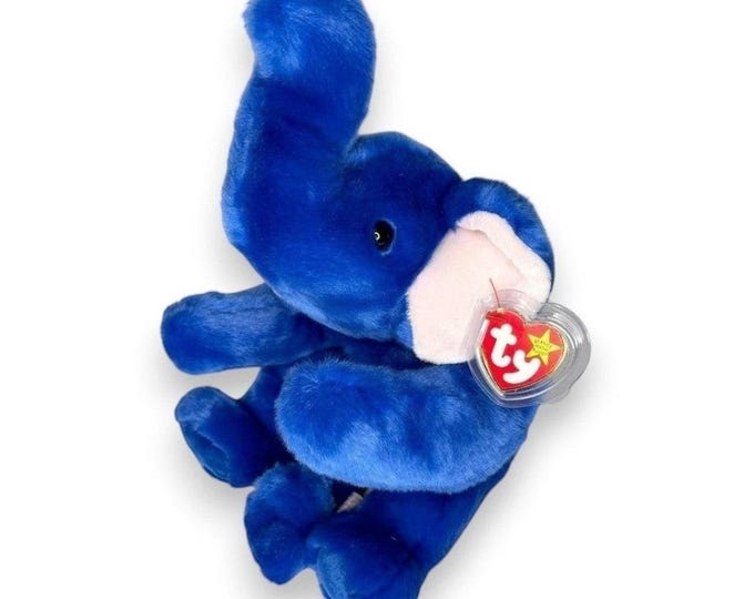 Peanut the Elephant | Royal Blue Sweetheart | Mint Heart Tag TY Beanie Buddy