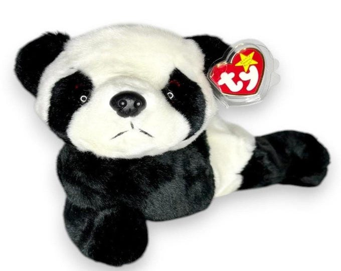 Peking the Panda | Bamboo Lounging Buddy | Mint Heart Tag TY Beanie Buddy