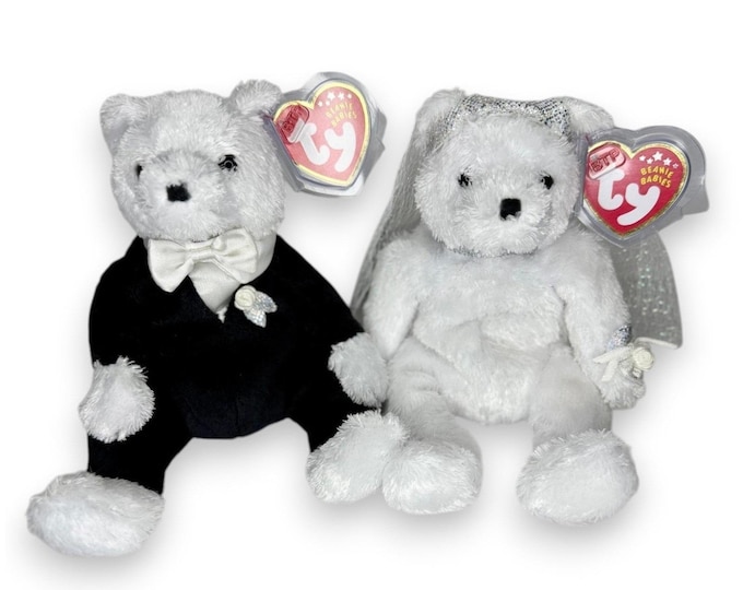 Bride & Groom Bears | Wedding Day Sweethearts | Mint Heart Tags TY Beanie Babies