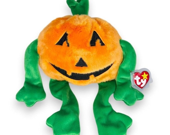 Pumkin the Pumpkin | Halloween Jack-O'-Lantern | Mint Heart Tag TY Beanie Buddy