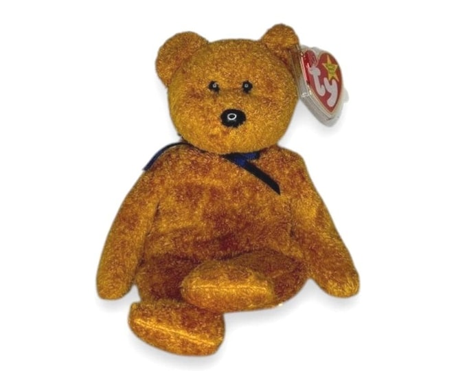 Fuzz the Bear | Golden Teddy Charm | Mint Heart Tag TY Beanie Baby