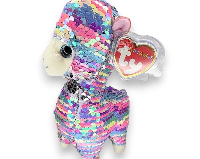 Lola the Llama | Rainbow Sequin Sparkle | Mint Heart Tag TY Flippables