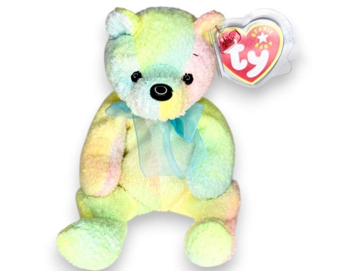 Mellow the Bear | Pastel Rainbow Sweetie | Mint Heart Tag TY Beanie Baby