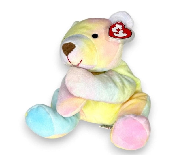 Sherbet the Bear Ty Pillow Pal | Pastel Cuddle Buddy | Mint Heart Tag TY Beanie