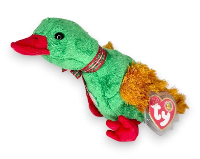 Greetings the Christmas Duck | Holiday Mallard | Mint Heart Tag TY Beanie Baby