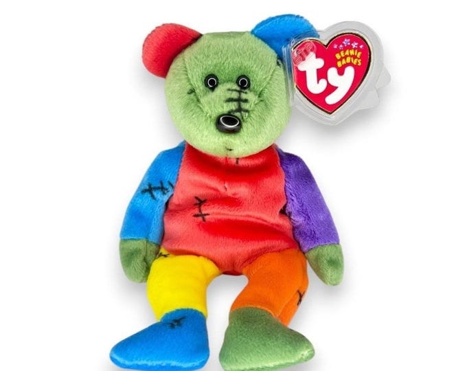 FrankenTeddy the Bear | Blue/Green Feet | Mint Heart Tag TY Beanie Baby