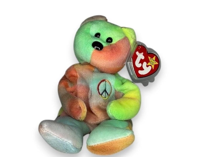 Peace the Bear | Tie-Dye Icon | Mint Heart Tag TY Beanie Baby