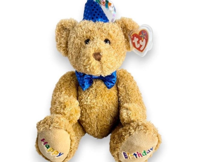 Happy Birthday Bear | Blue Birthday Cheer  | Mint Heart Tag TY Beanie Buddy