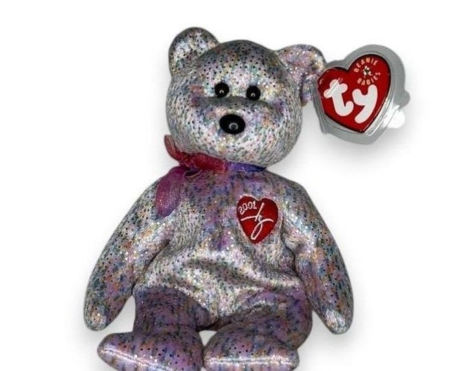 2001 Signature Bear | Pastel New Year Sparkle  | Mint Heart Tag TY Beanie Baby