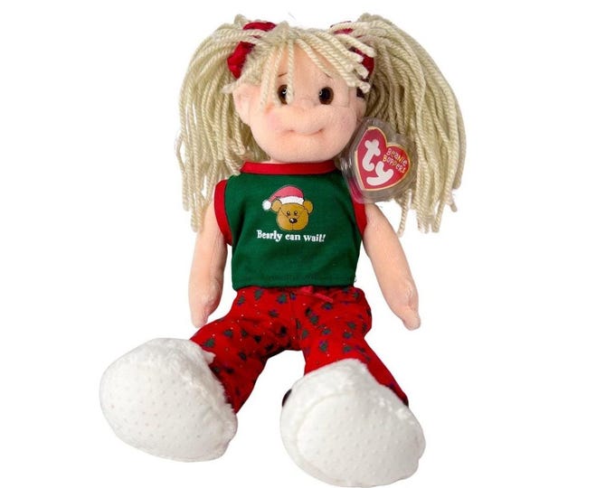 Jolly Janie Ty Bean Boppers | Christmas Morning | Mint Heart Tag TY Beanie