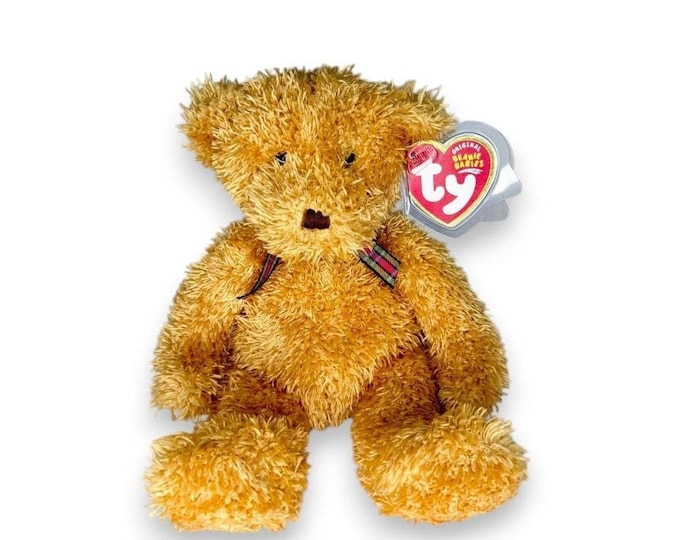 Huntley the Bear | Golden Ribbon Teddy | Mint Heart Tag TY Beanie Baby